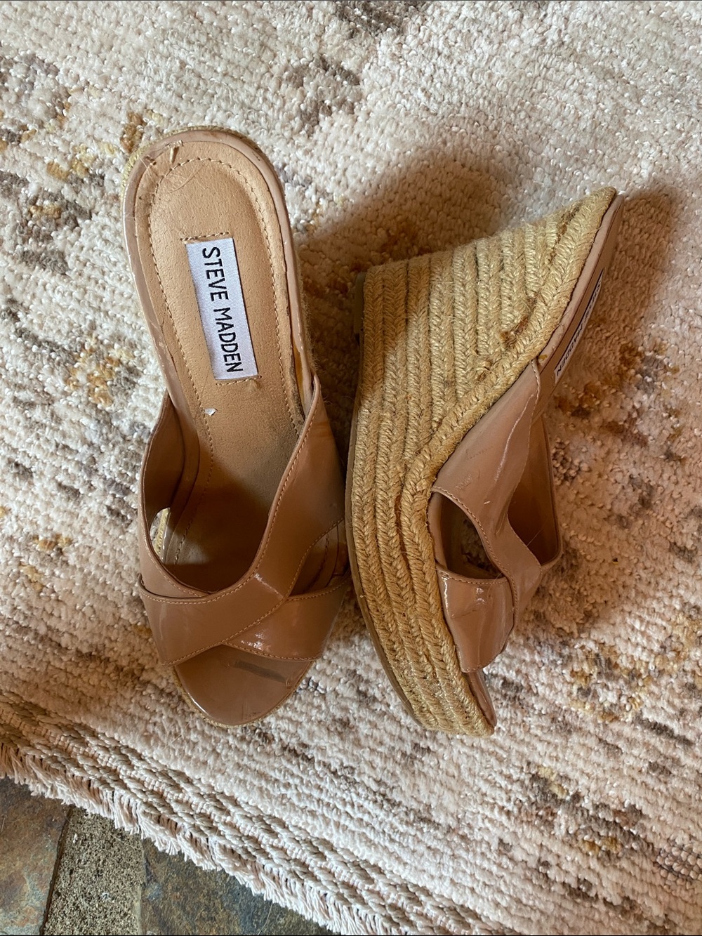 Steve Madden Nude Tan Espadrille Wedge Slides